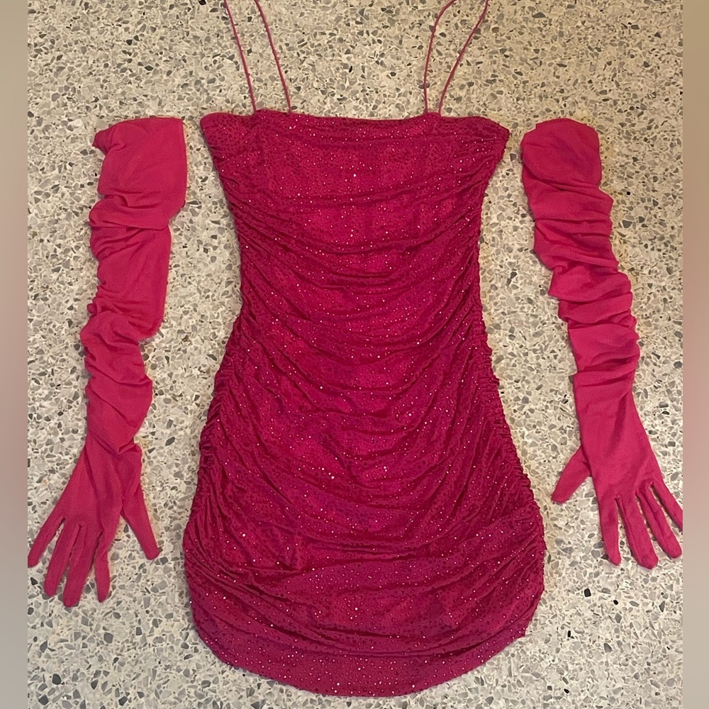 Ruched Rhinestone Mini with Gloves